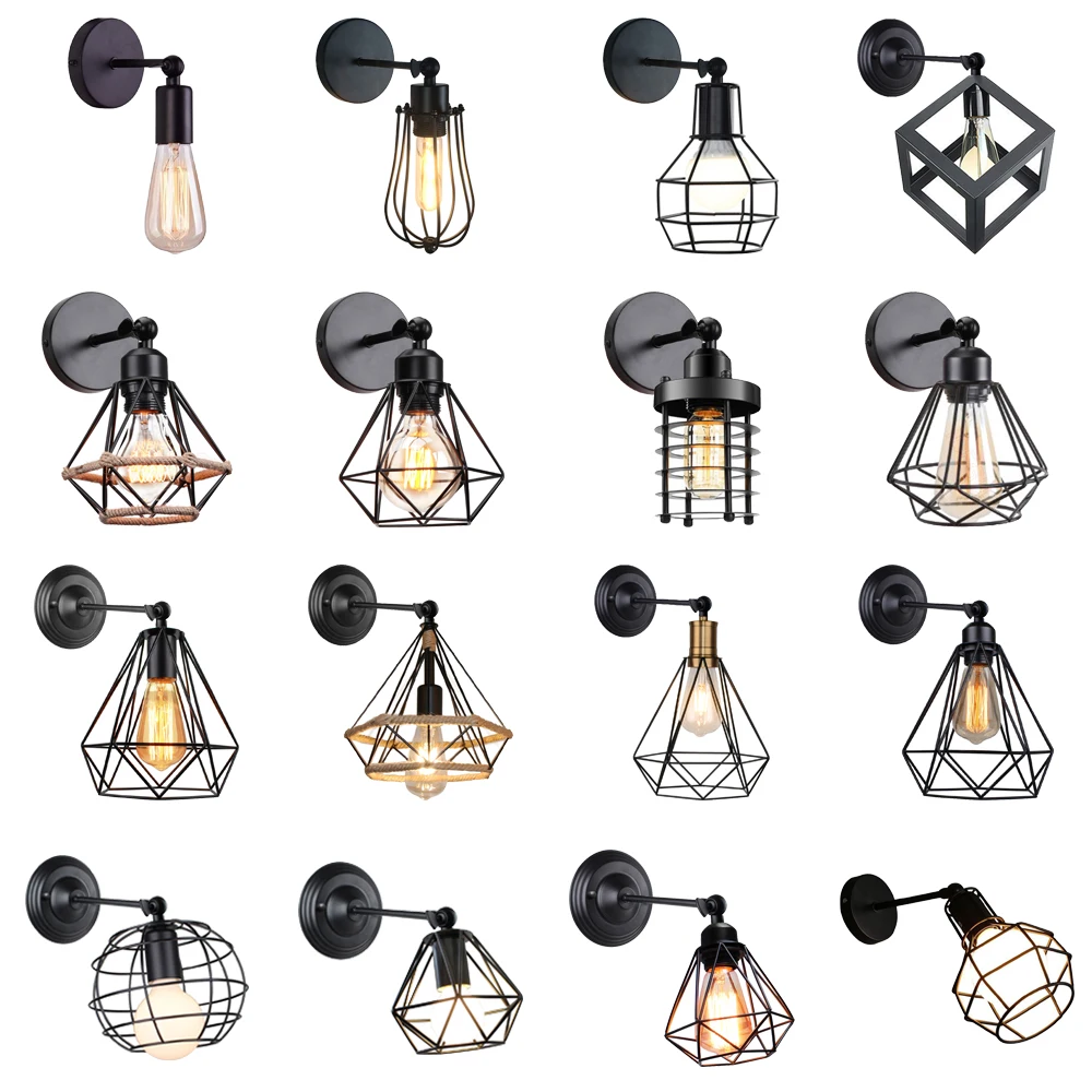 

Modern Indoor Lighting Wall Light Loft American Iron Wall Lamps Lampshade Vintage Cage Guard Sconce Retro Loft Lighting Fixture