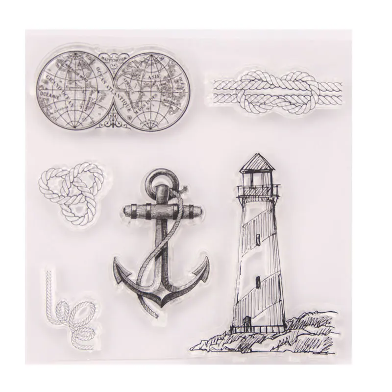 Anchor Clock Map Clear Stamps for Card Making Photo Album Decor Transparent Silicone Rubber Stamps Seal for DIY Scrapbooking