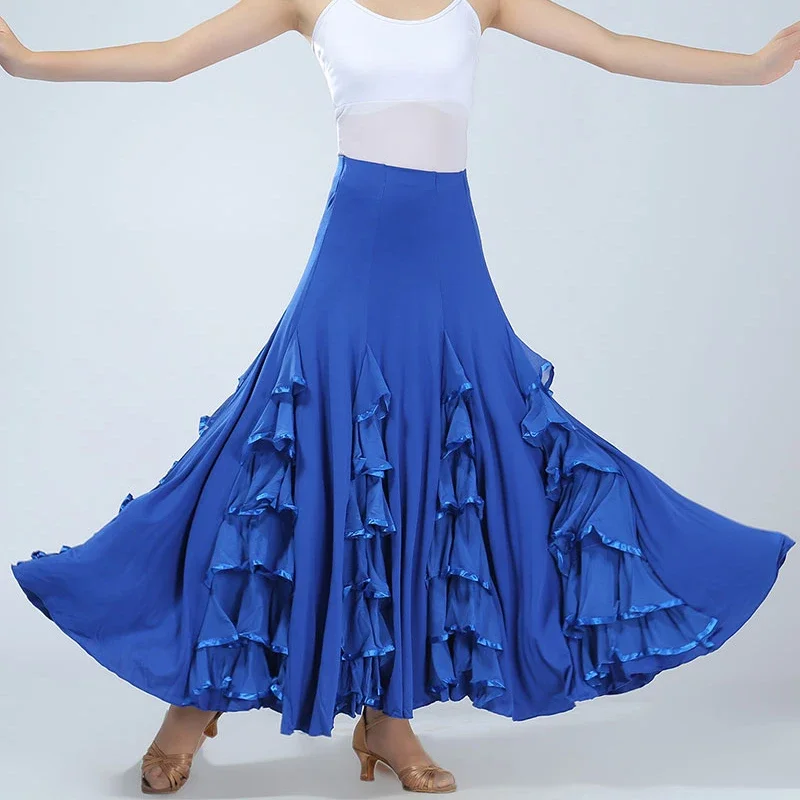 Women Modern Dance Wear Skirt Long Ruffle Ballroom Skirts Standard Flamenco Dance Costume Spanish Flamenco Dress Waltz Skirt