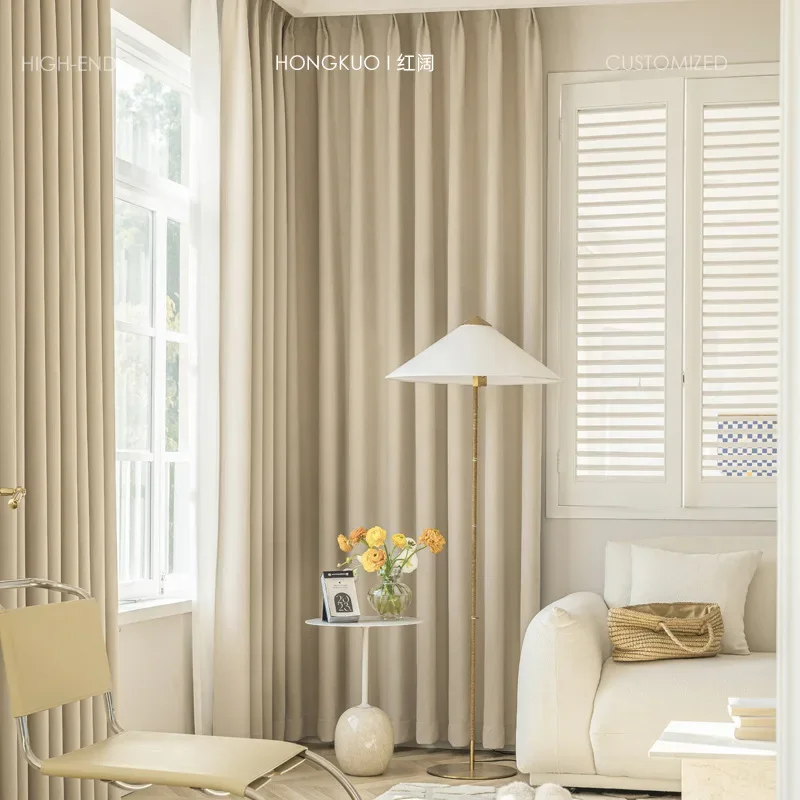 N3112Cream velvet blackout curtains for living room bedroom