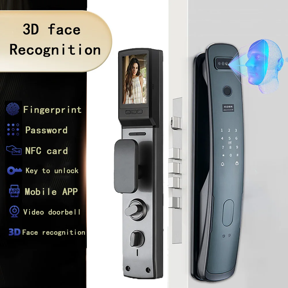 

3D Biometric Security Smart Door Lock Face Camera Digital Password Electronic Key IC Card APP Unlock Fingerprint Locks