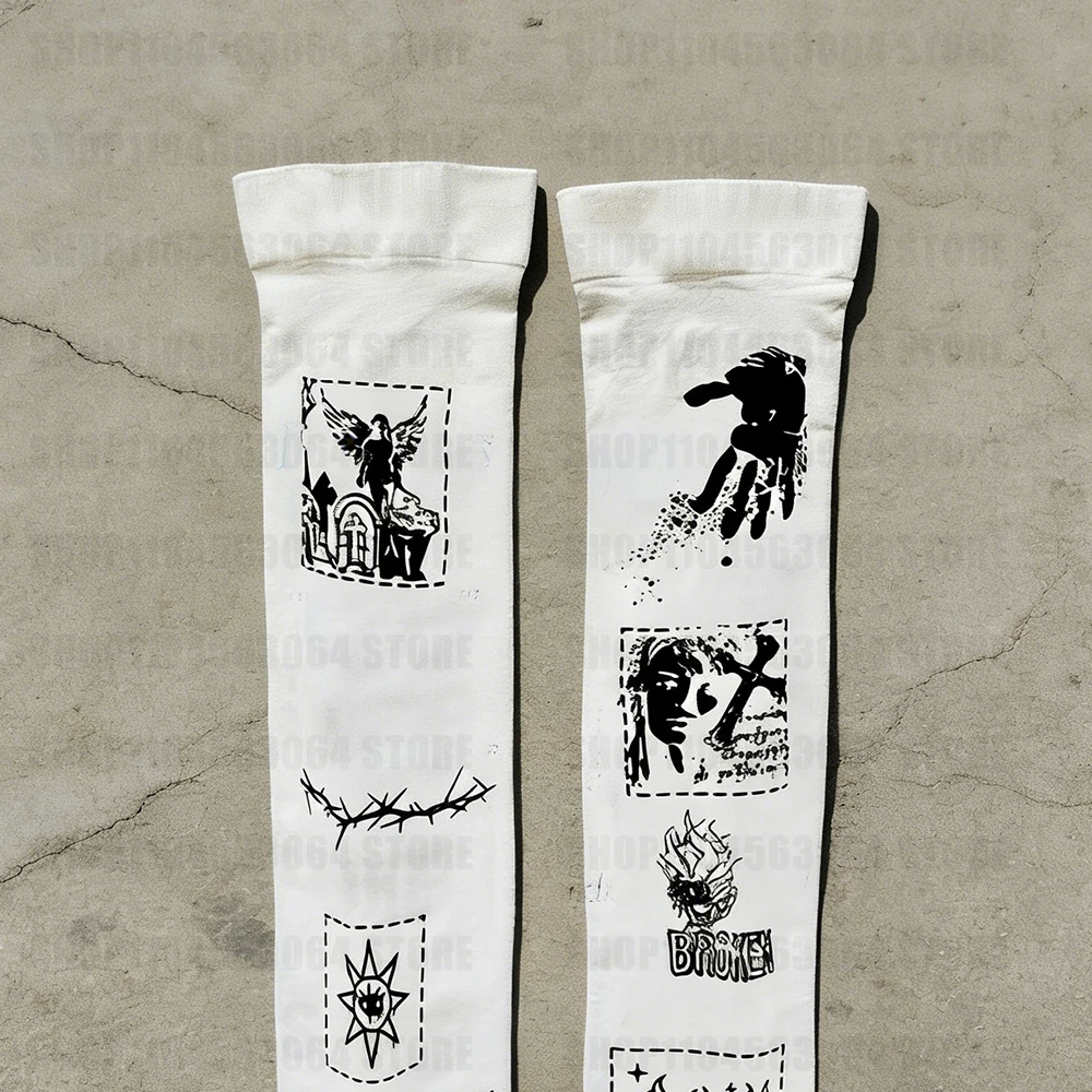 Y2K women's geometric pattern printed knee high socks, simple and versatile, printed with geometric patterns