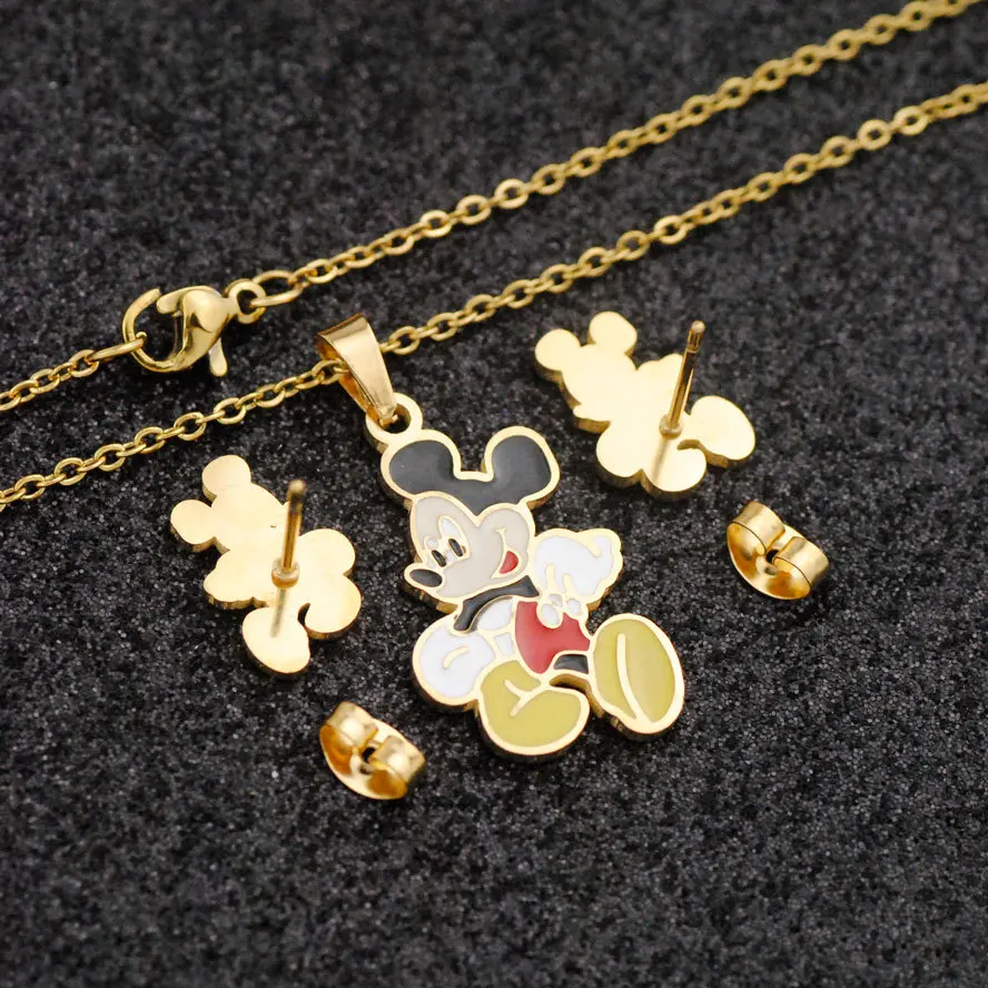 

2257144 Disney Anime Mickey Mouse Stitch Pendant Necklacs Earring Ladies Girl Simple Cartoon Elegant Necklace Women Jewelry Gift