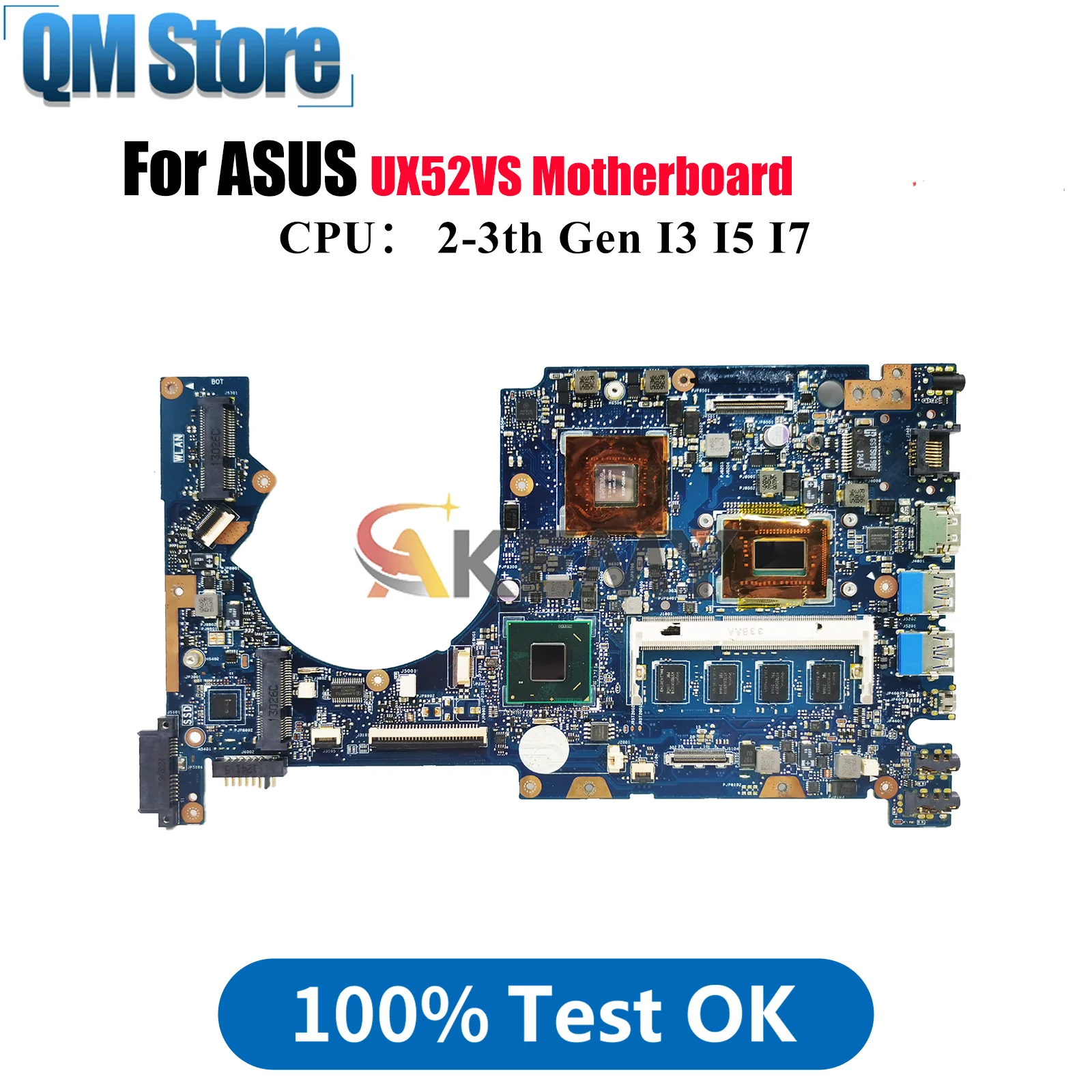 

UX52VS Laptop Motherboard For ASUS ZenBook UX52V UX52VS Notebook Mainboard With I3 I5 I7 CPU 100% tests OK fast shipping stk