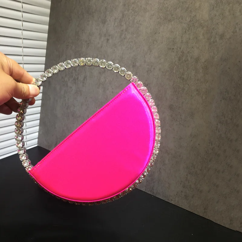 

Rhinestone Round Evening Bag Women Trendy Clutch Bag PU Leather Handbag For Party Prom Wedding Lady Temperament Top-Handle Bag
