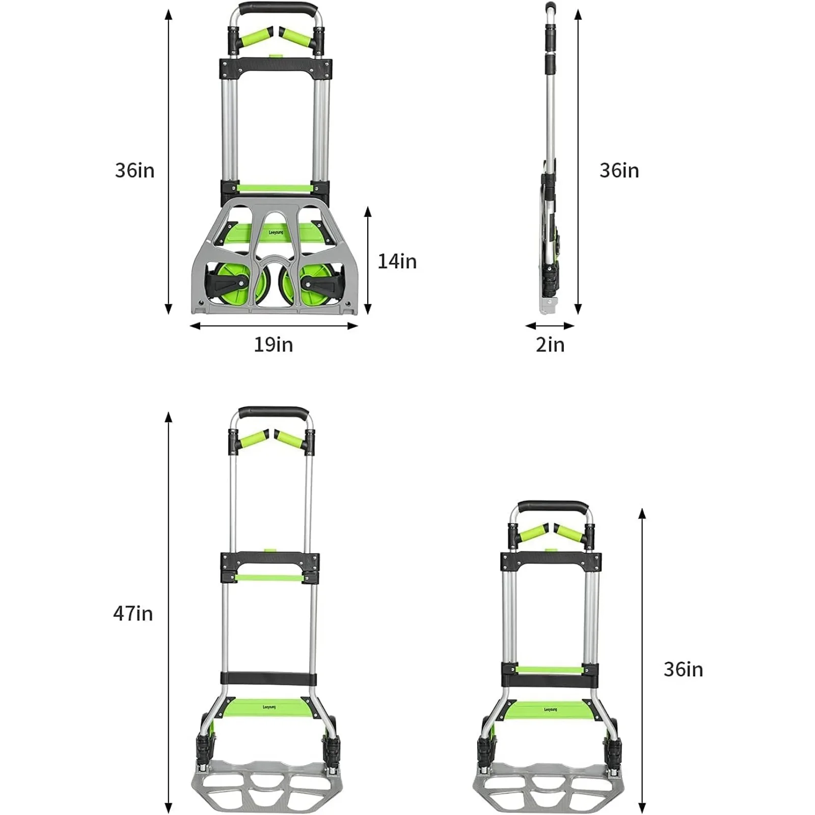 Chariot pliant en aluminium avec poignée télescopique, chariot portatif, capacité de 309 lb, US, PP + OligWheels