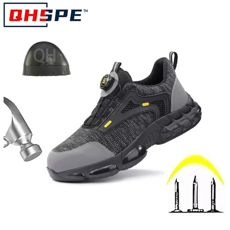 Button Lightweight Safety Shoes Men Breathable Steel Toe Anti Smash Anti Puncture Comfortable Work Boots Protective Footwear