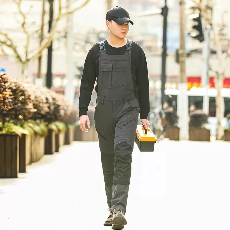 High Stretch Mens Cargo Overalls Multi Pockets Overalls Men Workwear Mechanic High Elasticity Pants Men Jumpsuit Men