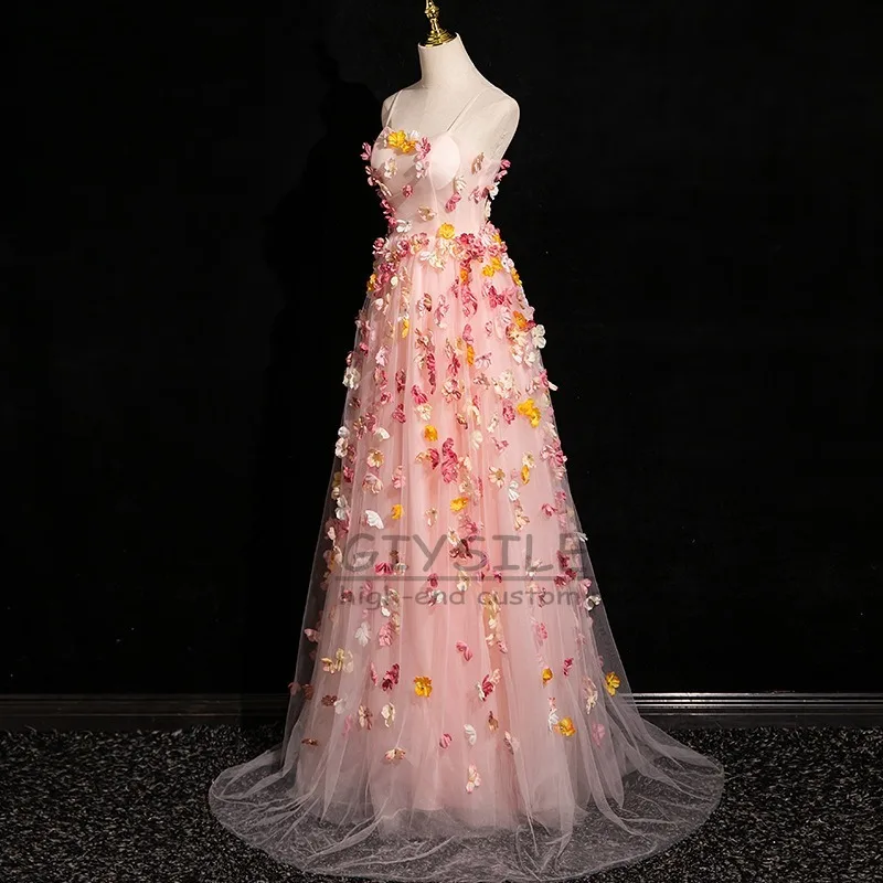 

GIYSILE Customized Tube Top Evening Dress Suspender Sleeveless Tube Top Flower Dress Temperament Socialite Pink Party Dresses