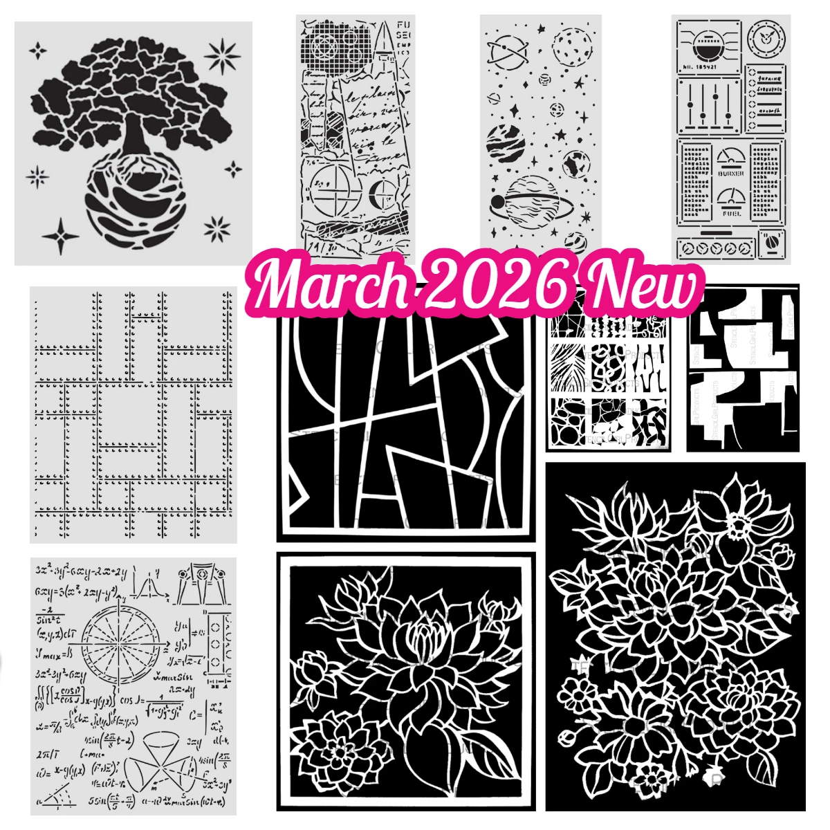 Control Panel The World Tree Planetary Dahlias Linework Stencils for DIY Handmade Photo album scrapbooking Diary March 2026 new