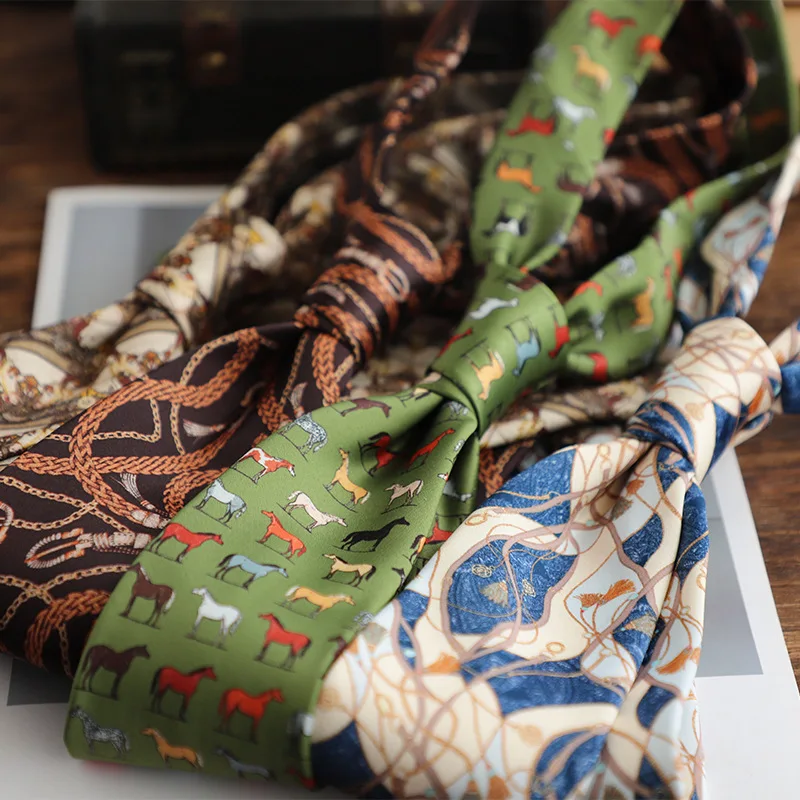 2025 جديد خمر رجل عادية الباندا الحصان مرساة مطبوعة ربطات العنق شهم ارتداء اليومي رابطة عنق اليدوية 8 سنتيمتر البني الكاكي Cravat #2