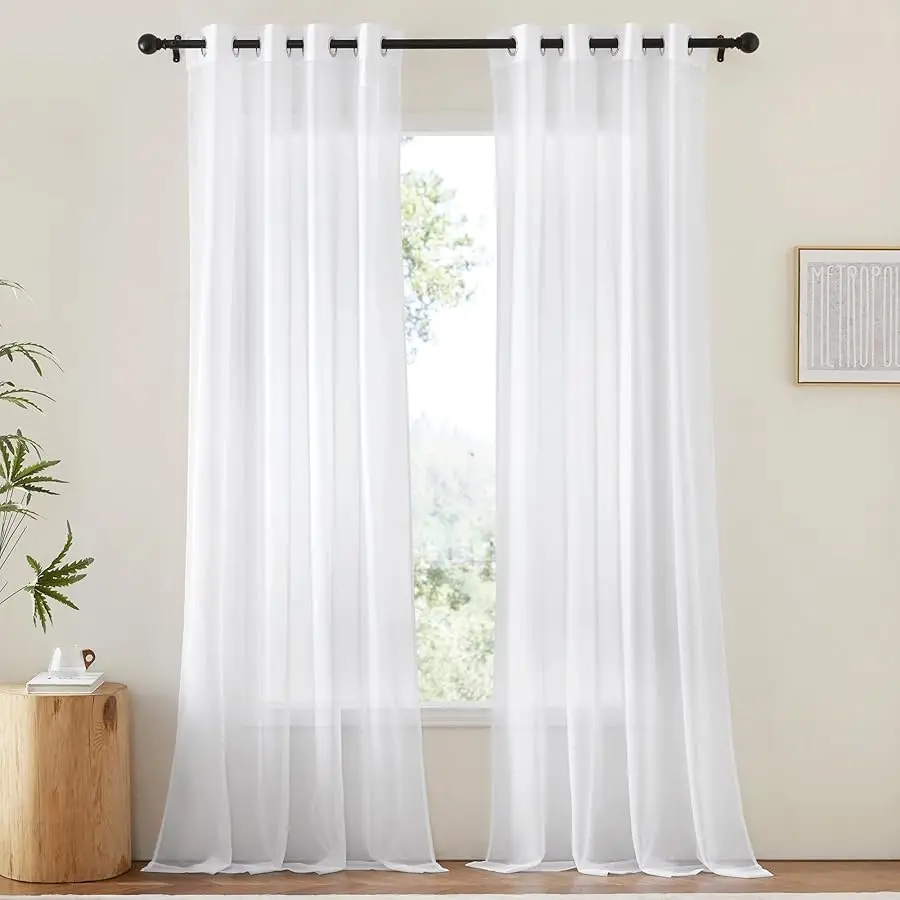 

White Sheer Curtains & Drapes 96 inches Long for Li ing Room - Grommet Top Solid Lightweight & Airy Gauzy Window Treatments with