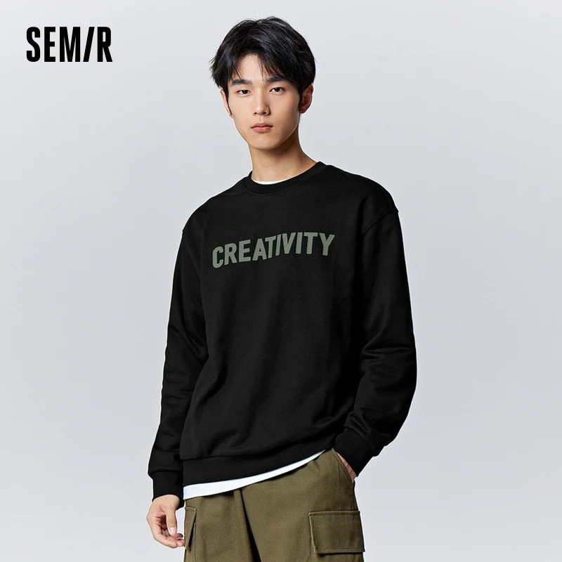 Semir Sweatshirt Men Winter Simple Contrasted Color Texture Letter Print Base Layer Fashion Casual Fit Round Neck Sweatshirt