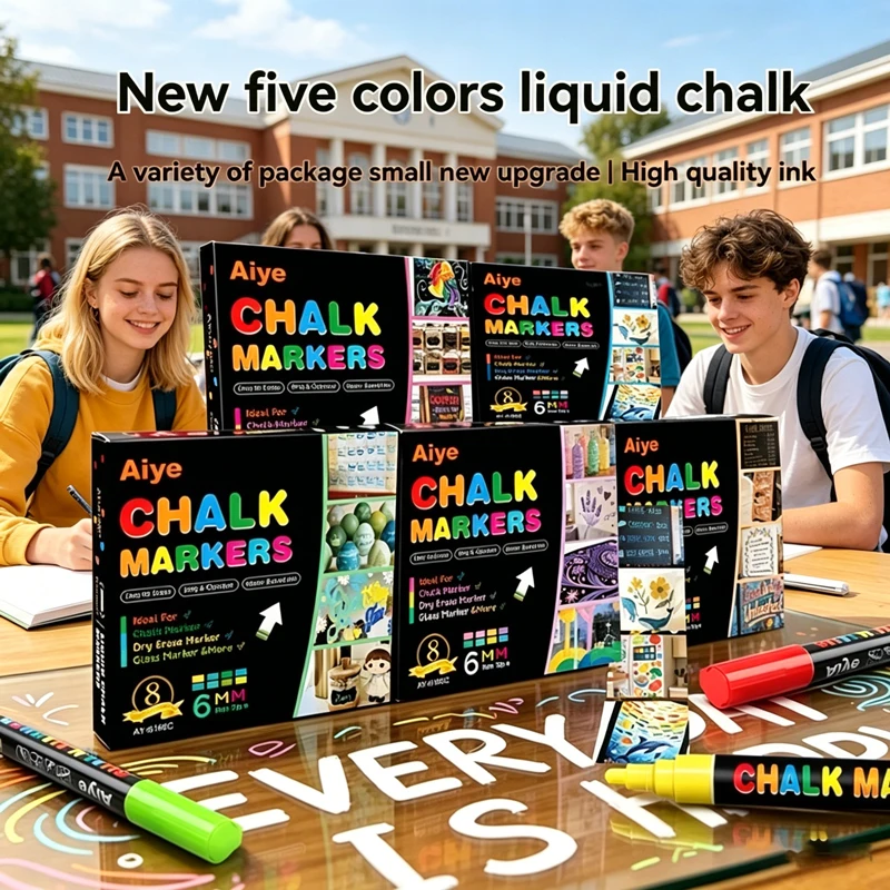 8 Colors 6mm Erasable Chalk Markers, Washable Wet Erase Neon Pens for Blackboard, Glass, Window & Sign Writing