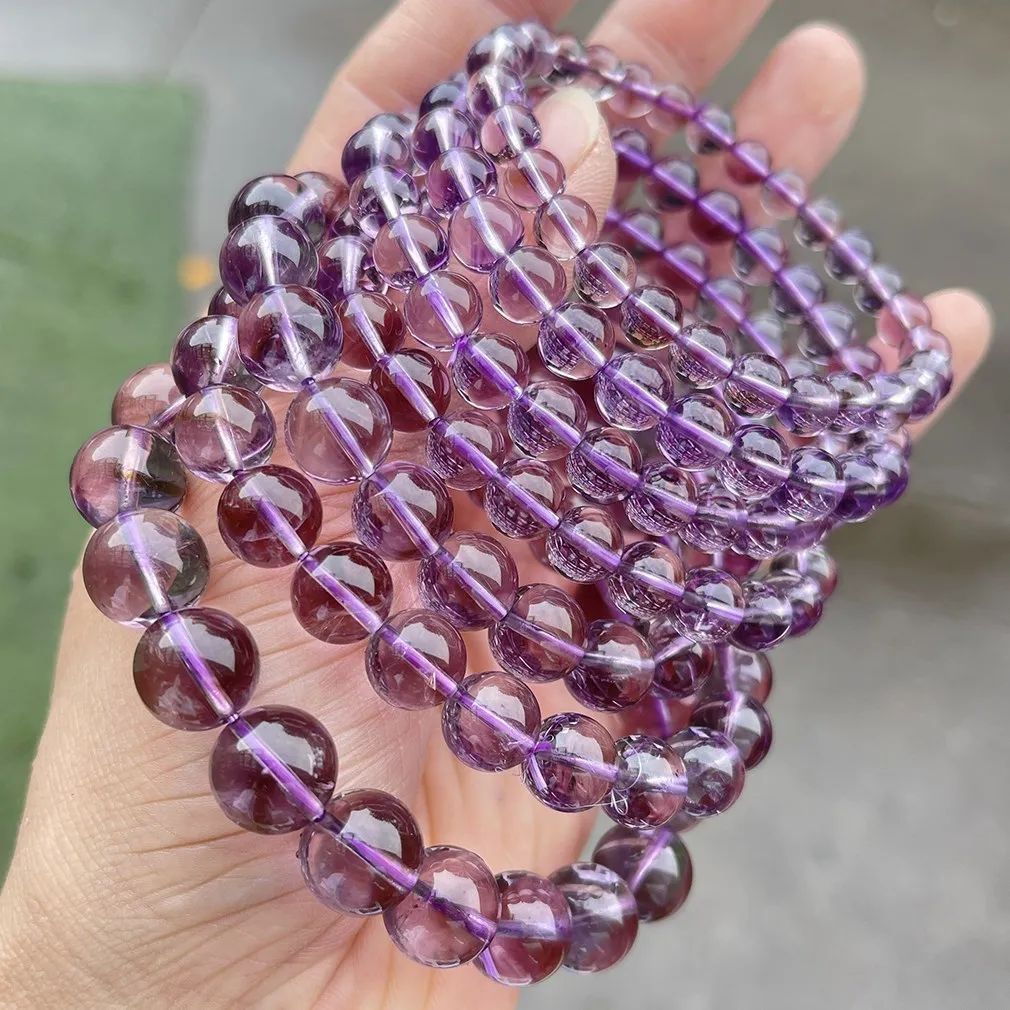 JD 7A Natural Brazilian Ice Amethyst Bead Bracelets Women Light Purple Energy Crystal Stone Strand Bracelet Reiki Healing Gifts