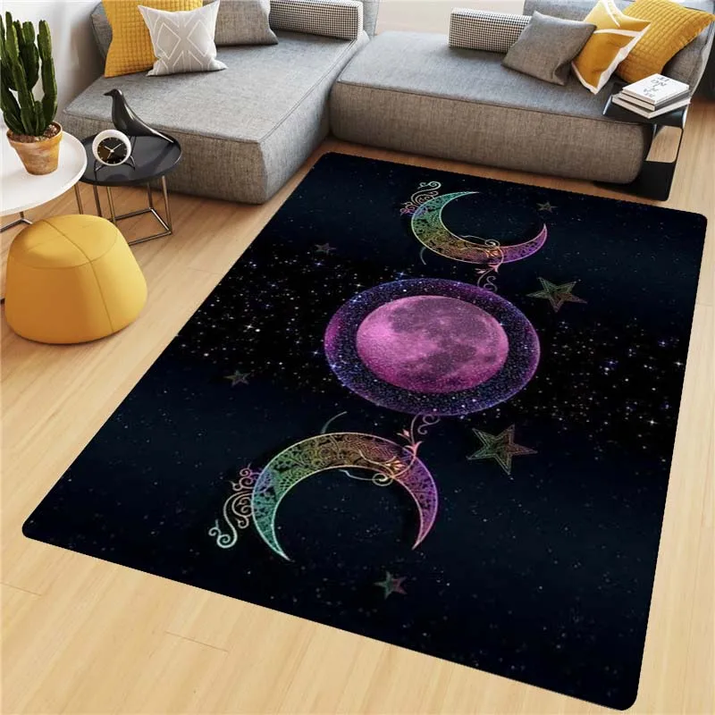 Cartoon Witch Sun and Moon Pentagram Altar Carpet Living Room Gothic Decorative Sofa Table Carpet Non-slip Floor Mat Door Mat