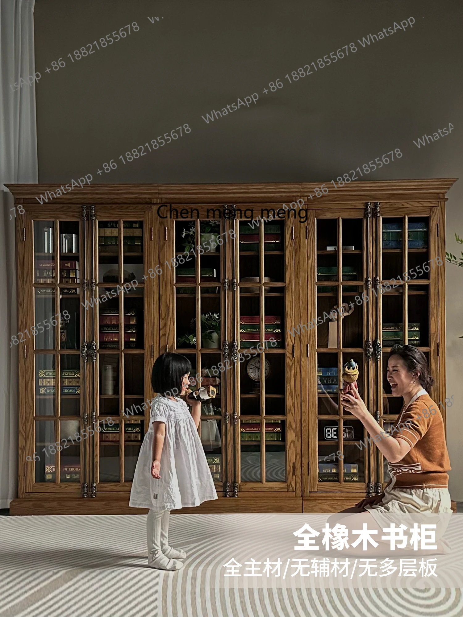 

American style distressed red oak furniture bookcase living room display cabinet combination cabinet bookcase bookcase storage