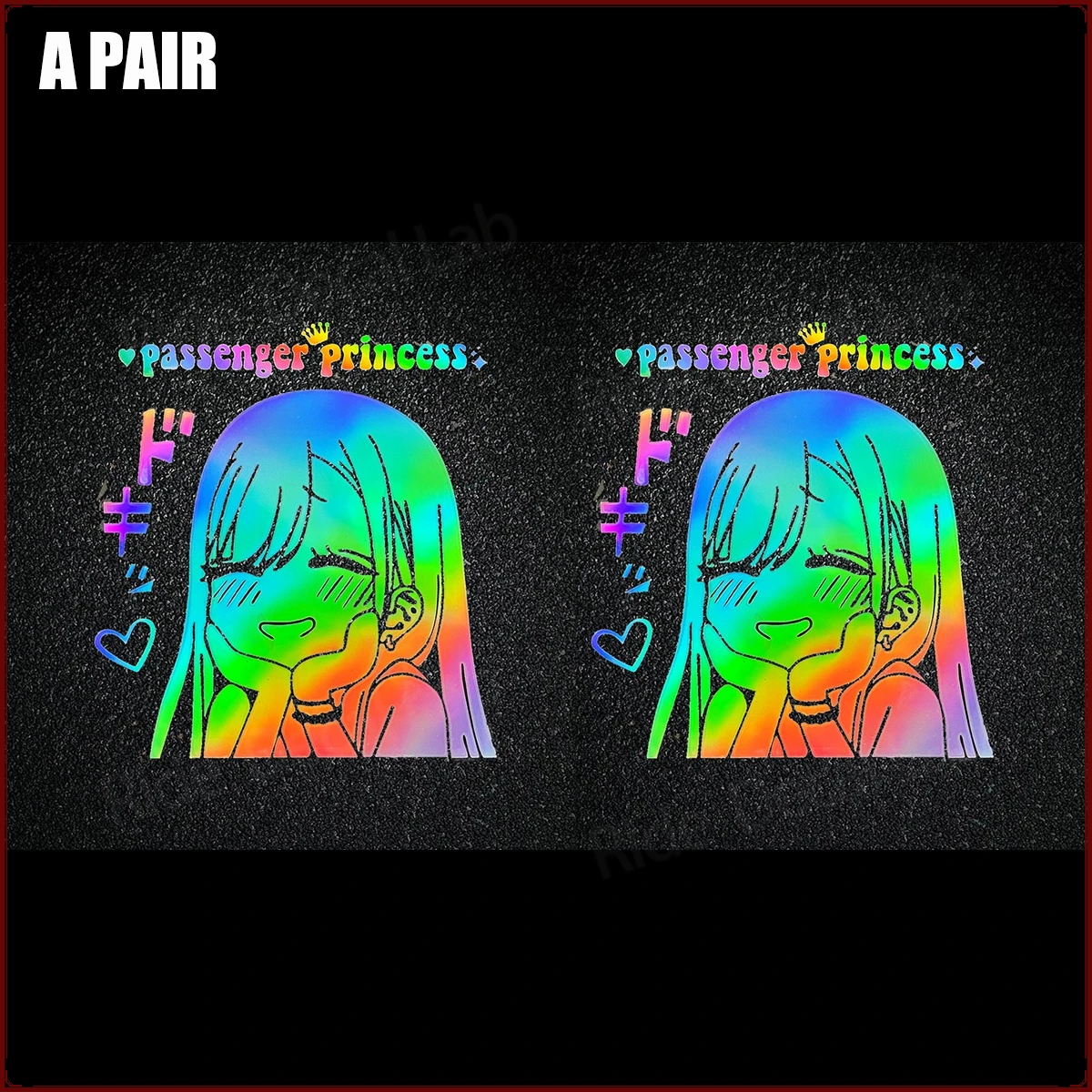 Passenger Princess Holographic Reflective Car Window Sticker Cute Anime Girl Decal Waterproof for Tesla Vehicle All Cars