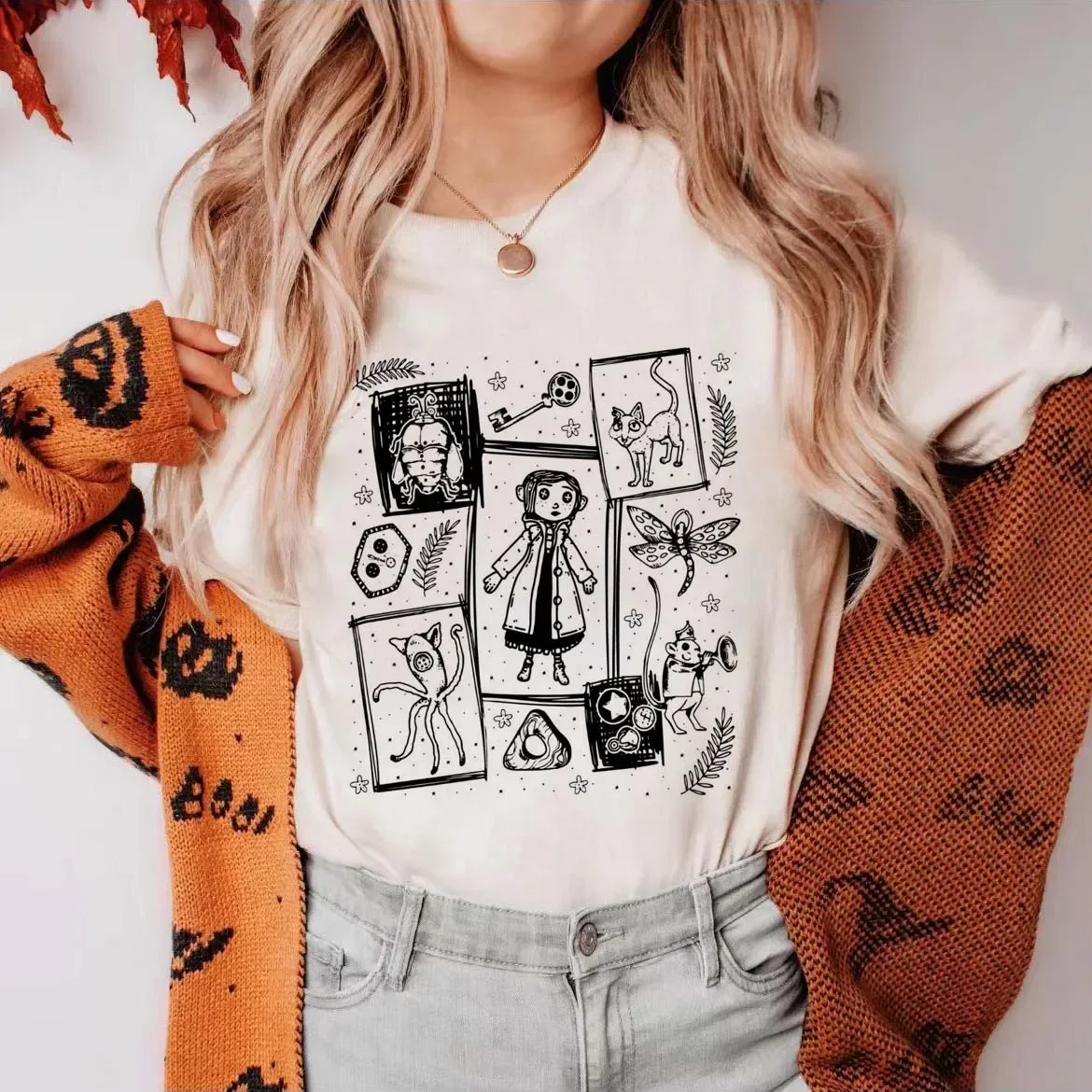 

Women T-shirt Movie Coraline Doll Dreams Print Retro Style Street Short Sleeve O-Neck Versatile Street Top Loose Fashion T-Shir