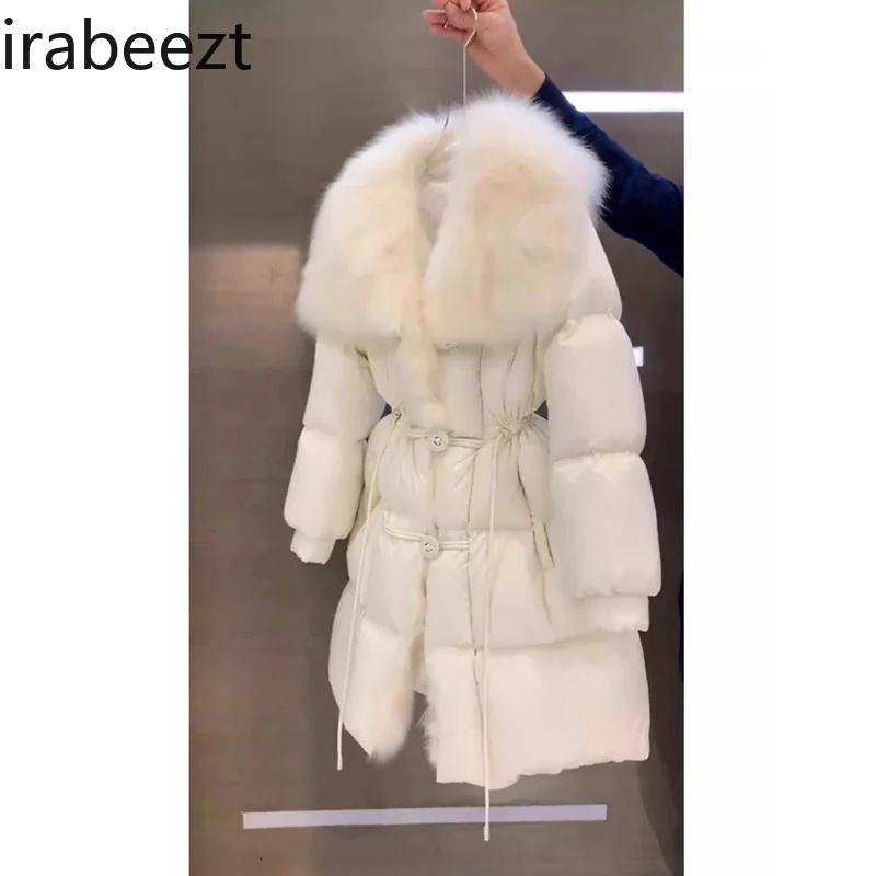 Korean Winter Thick High-grade Feeling Super Beautiful Temperament Coat Long White Big Fur Collar Down Cotton-padded Jacket