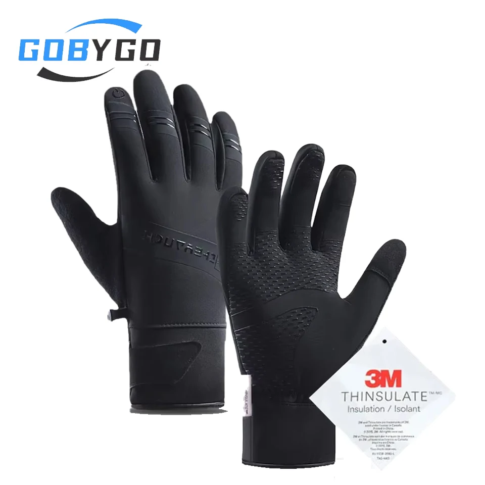 GOBYGO Winter Windproof Cycling Motorcycle Gloves Men Fleece Non-slip Waterproof Skiing Sports Bike Warmth Gloves Touch Screen