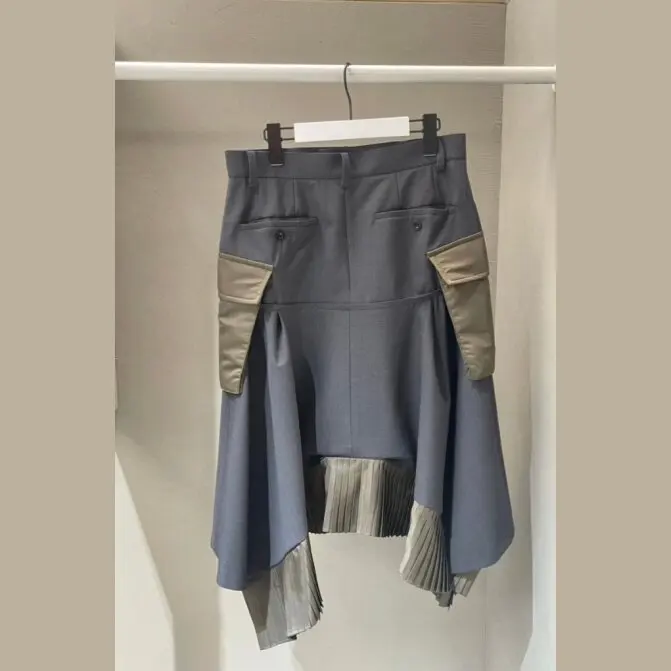 SAC 26 splicing pleated irregular skirt casual loose design long skirt