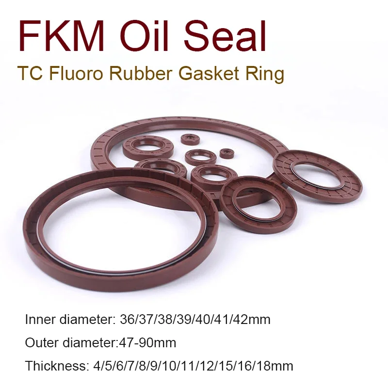 1PC FKM Skeleton Oil Seal ID36/37/38/39/40/41/42mm OD47-90mm THK4-18mm TC Fluoro Rubber Gasket Ring Cover Double Lip with Spring