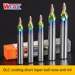 Weitol free shipping DLC coating-short taper ball nose end mill two flutes spiral bit for woodMDF