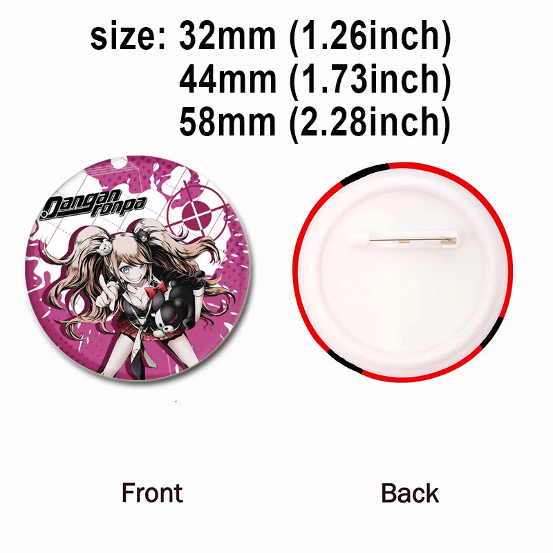 58mm Cosplay Game Badge Enoshima Junko Naegi Makoto Asahina Aoi Kirigiri Kyoko Brooch Pins for Clothes Collar Backpack Jewelry