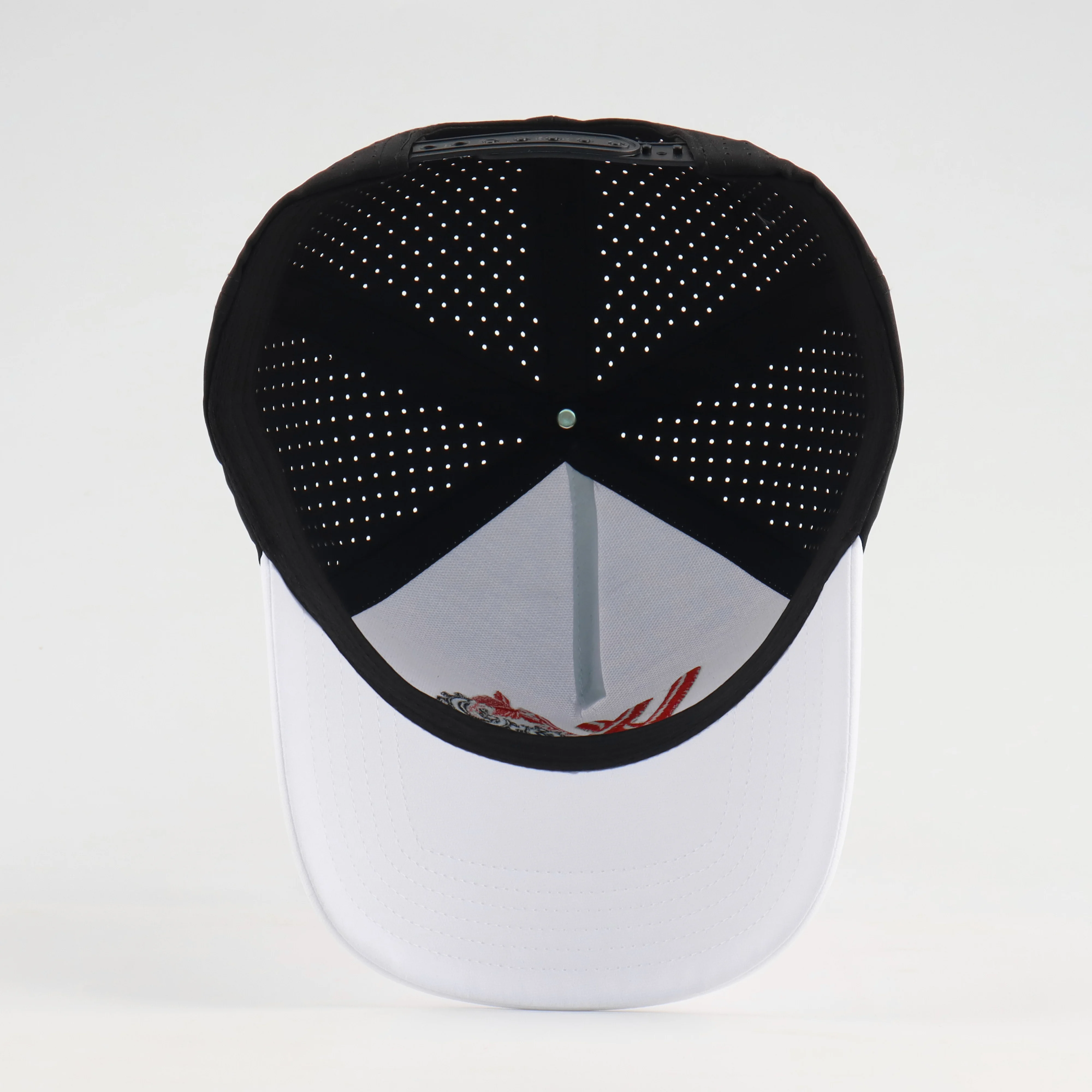Oem Custom High Quality Men Women White Laser Cut Hole Perforated Dad Hat,5 Panel Curved Brim Woven Patch Logo Rope Baseball Cap view 4