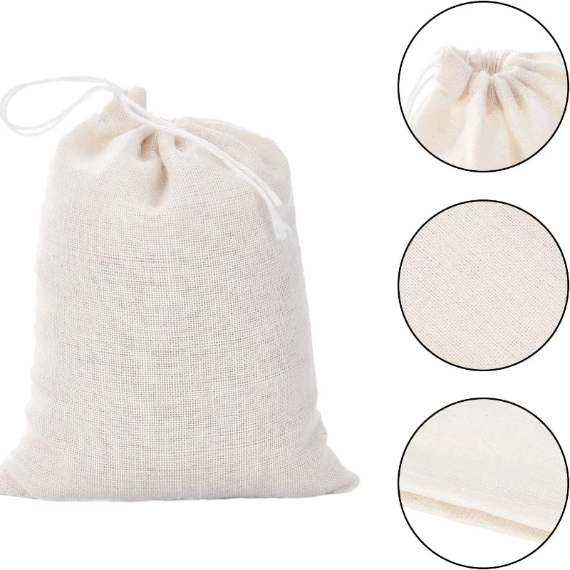 50pcs Pure Cotton Gauze Cloth Bag Single Suction Filter Bag Marinade Seasoning Dreg-separating Drawstring, Cotton Cloth Tea Bag