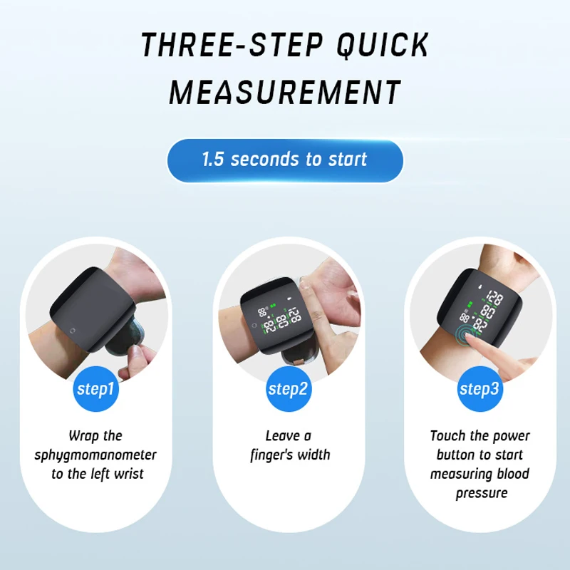 Digital Wrist Blood Pressure Monitor, Rechargeable LED Medical Tonometer, BP Monitor, English, Russian, Portuguese, Spain Voice