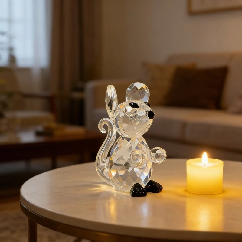 

Crystal Rat Figurine Faux Glass Zodiac Mouse Statue for Living Room Study Office Desk Decor Cartoon Style Travel Souvenir Gift