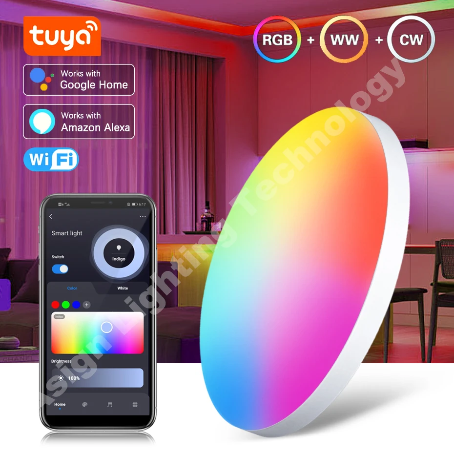 

Tuya Smart WIFI LED Ceiling Lights 220V 40W Dimmable Alexa Google Assistant Voice Control RGB+WW+CW DIY Ceiling Lamp for Bedroom