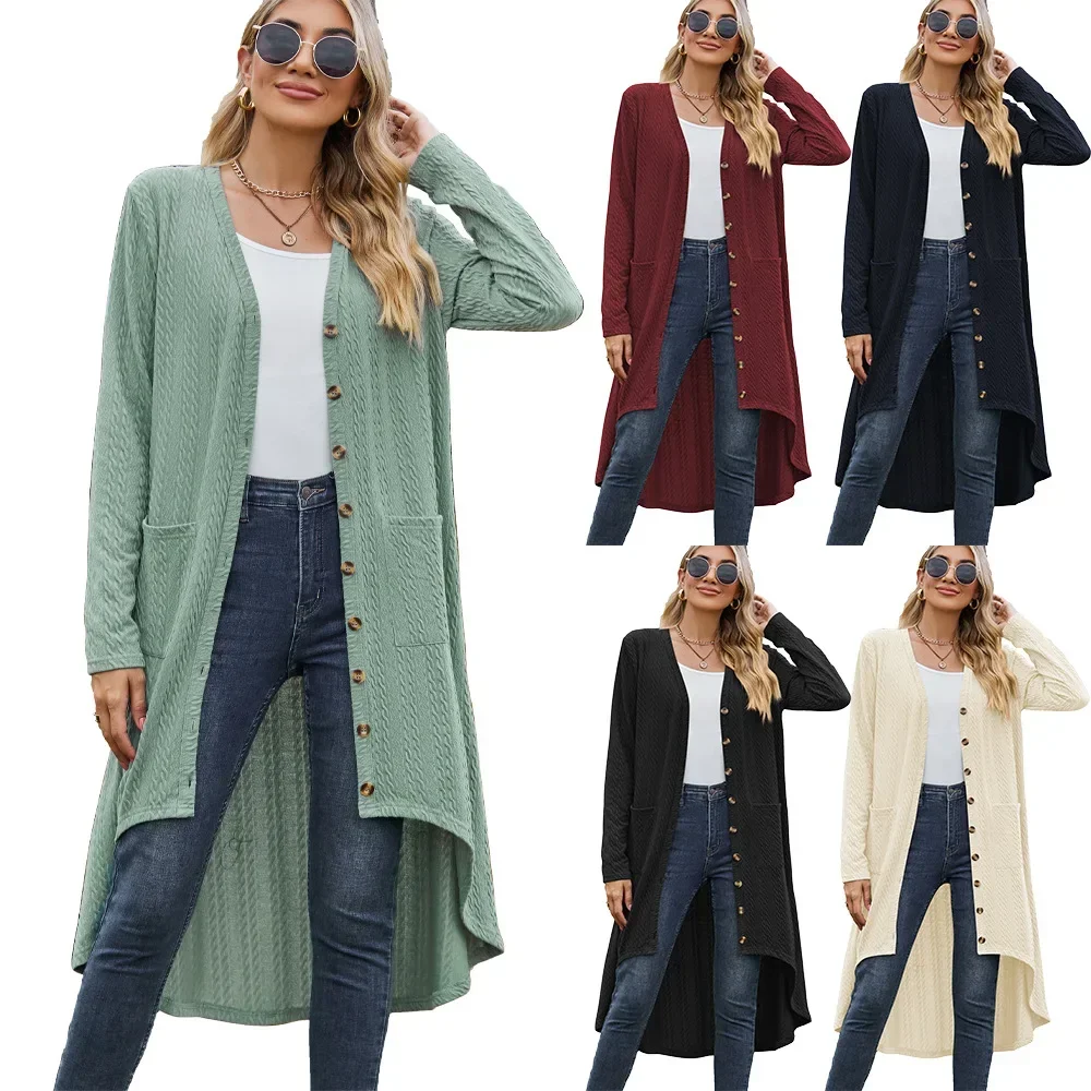 

New 2025 Women's Spring Autumn Long Cardigans Female Single Breasted Coats Solid Color Causal Loose Outwears Women's Clothing