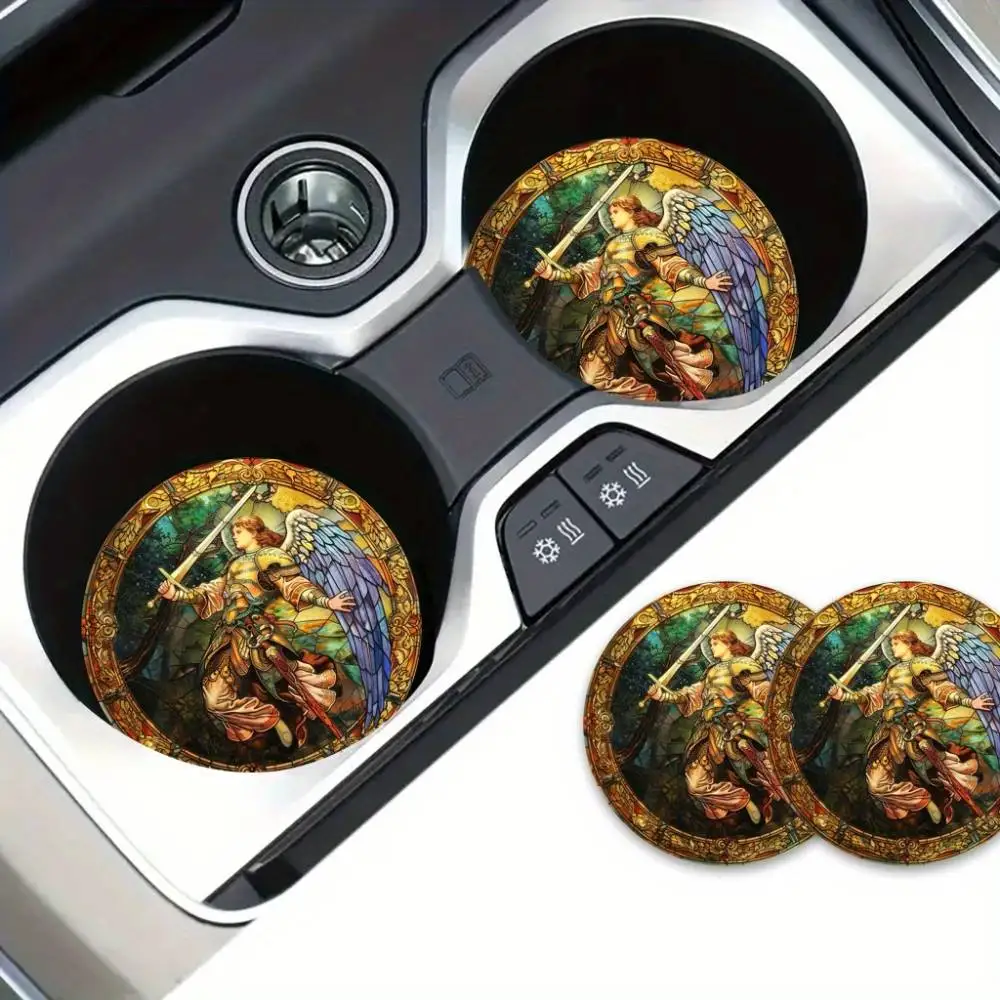 Archangel St. Michael Car Coasters Universal Cup Holder Inserts Durable Absorbent Multi-Holiday Gift