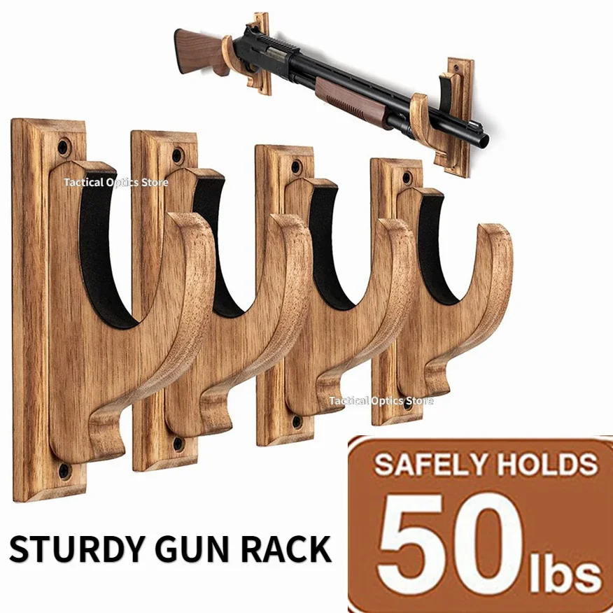 OneTigris Gun Rack Wall Mount - Gun Hooks for Shotgun Bow Gun Holder Horizontal Hold Up Display Hanger Hardwood & Soft Padding