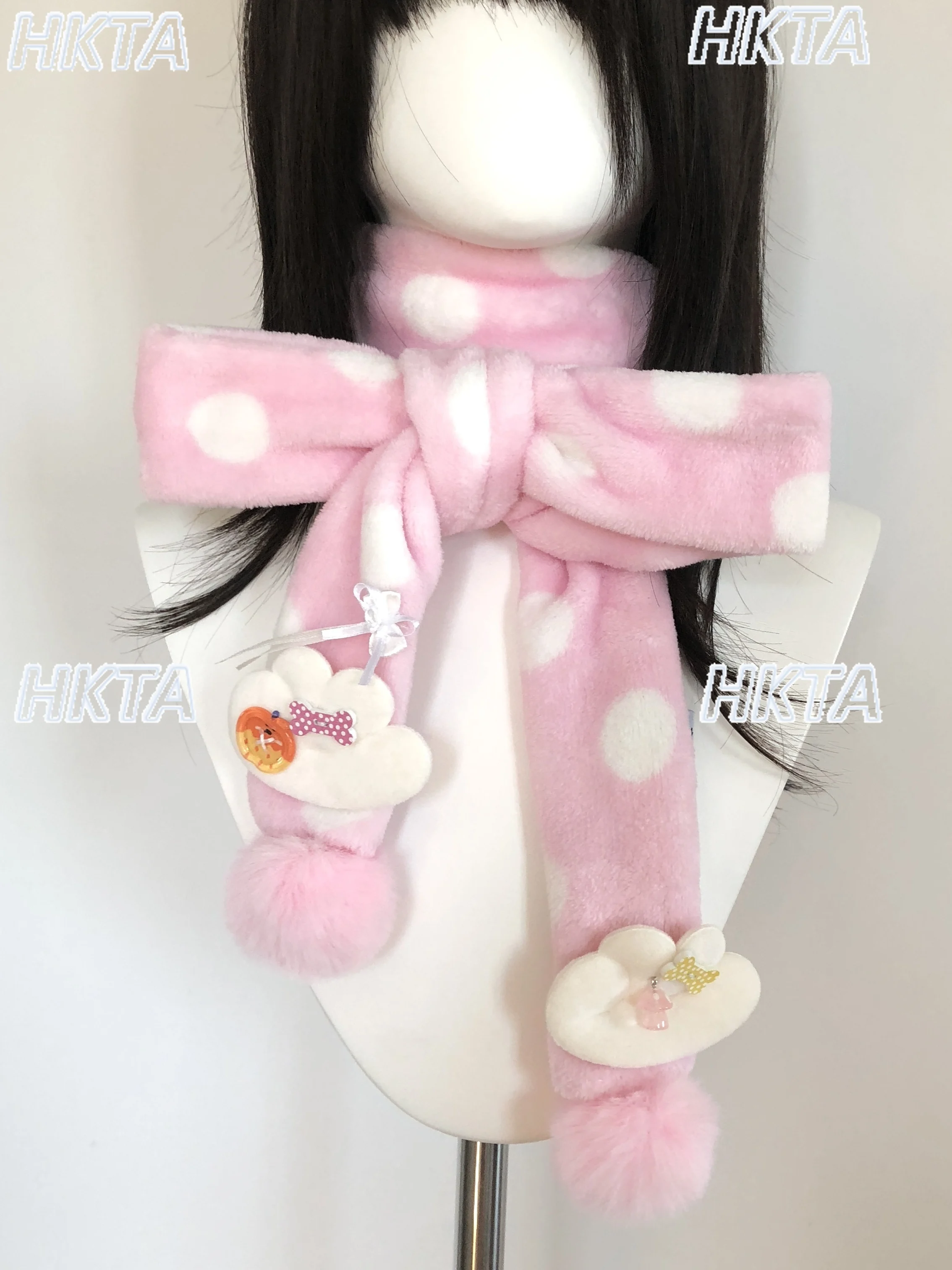 

Оригинальный розовый шарф с крыльями в горошек для милых девочек, милый шарф в японском стиле для студентов и дочек, зимние теплые пушистые шарфы для шеи