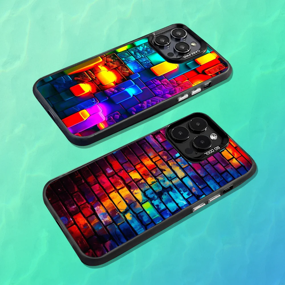 

Colorful 3D Blocks Art Phone Case For iPhone 16,15,14,13,12,11,Mini,Pro,MAX Black Matte Shockproof Cover