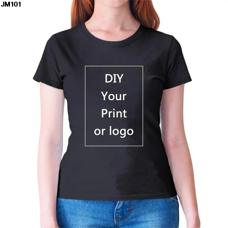 Customized Printing Woman Tshirt Harajuku Women DIY Your Like Photo Or Logo Black Unisex T-shirt Fashion Custom Man Clothing Tee