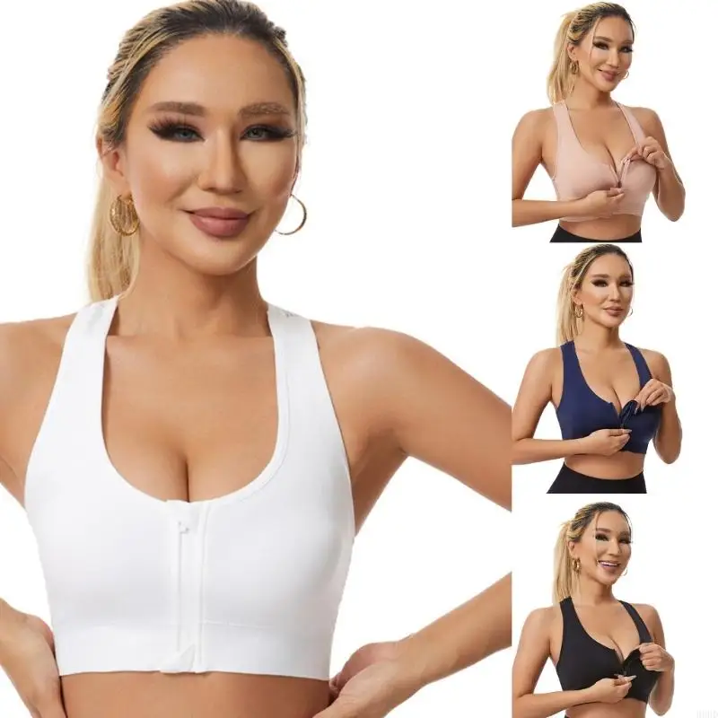 Womens Athletic Bra with Front Zippered Closure Breathable Quick Dry Nylon Fitness Bra for Running Gym Workout Exercise 69HD
