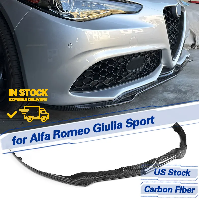 

US Stock for Alfa Romeo Giulia Sport 2016-2018 Car Front Bumper Lip Spoiler Front Lip Chin Apron Body Kit Full Carbon Fiber