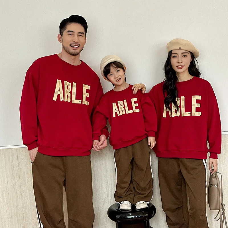 Winter Mom Dad and Son Daughter Matching Warm Sweatshirts Family Thick Long Sleeve Tops Korean Parents and Children Same Clothes