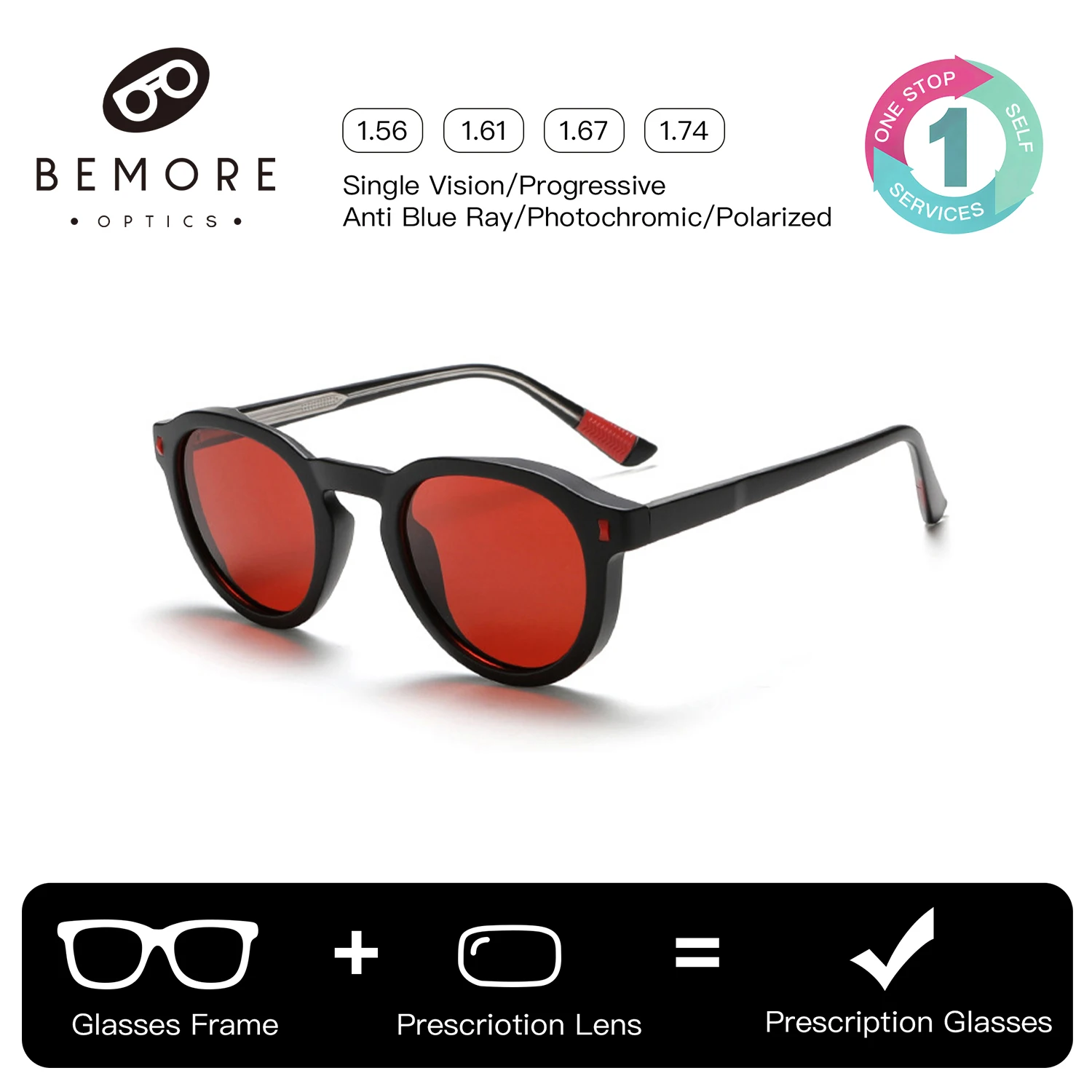 BEMORE Round Prescription Sunglasses For Women Acetate Polarized UV400 Graduated Eyeglasses for Women 500 Optical Glasses