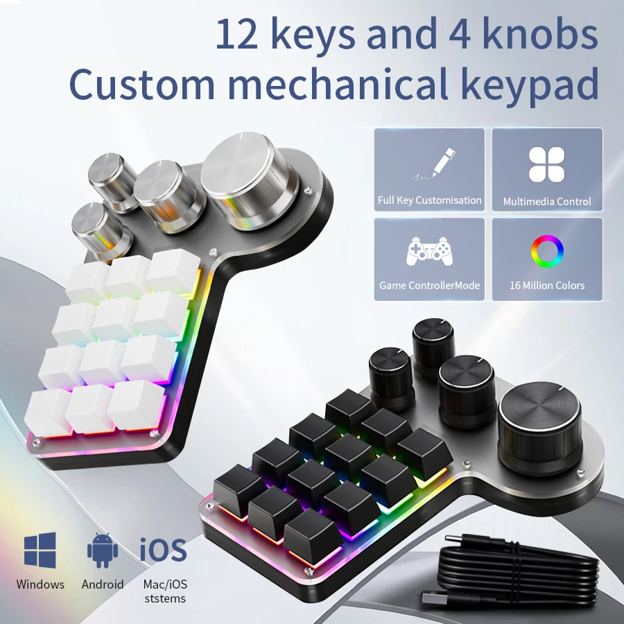 

Programming Custom Macro Keyboard RGB Wired/Bluetooth/2.4G Optional 12 Keys 4 Knob For Gaming Keypad Mechanical Hotswap Macropad