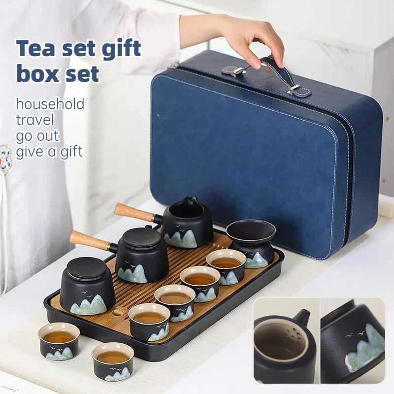 

Подарочный набор для чаепития класса люкс, чайный сервиз «Гора Тысяч Миль», домашний набор для чаепития Кунг-фу с подносом, простая керамическая чаша