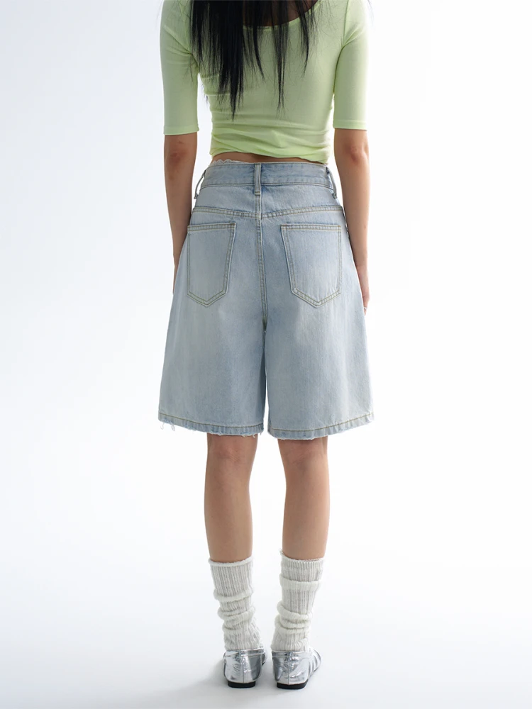 ZHISILAO عادية الدانتيل طباعة الركبة طول الدنيم السراويل النساء خمر عادية الأزرق شورت جينز صيف 2025 الشارع الشهير