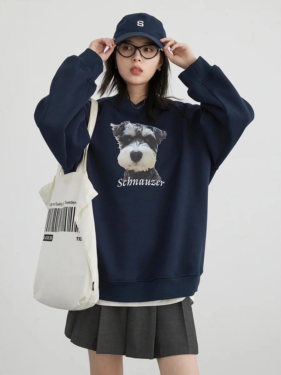 CHIC VEN Korean Women Sweatshirts New Round Neck Puppy Printed Loose Pullover Raglan Sleeve Female Top Spring Autumn 2024