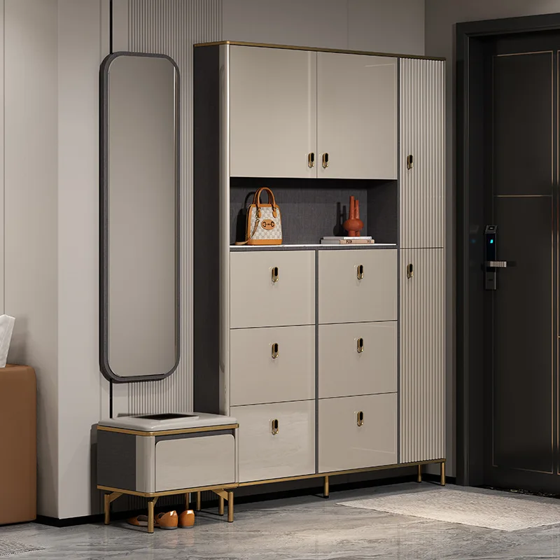 Entry slate ultra-thin shoe cabinet 17cm door integrated narrow high vertical door rear foyer cabinet tipping bucket