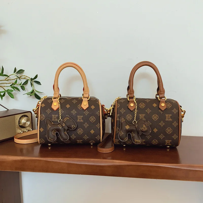 

Elegant Monogram Boston Tote Bag, Women's Luxe Portable Shoulder Purse, Day to Night Crossbody, Casual Sling Bag, Leather Bag